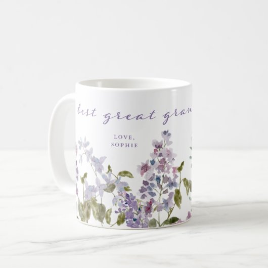 Beste große Oma je Hübsche Lila Lilac-Blume Kaffeetasse (Vorderseite Links)