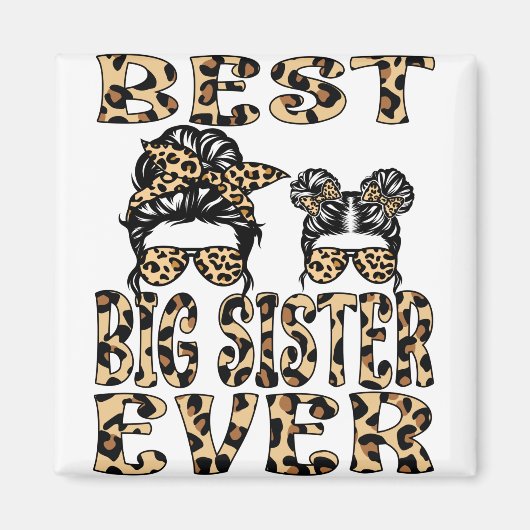Beste große Schwester je Leopard Karierter Muttert Magnet (Vorne)