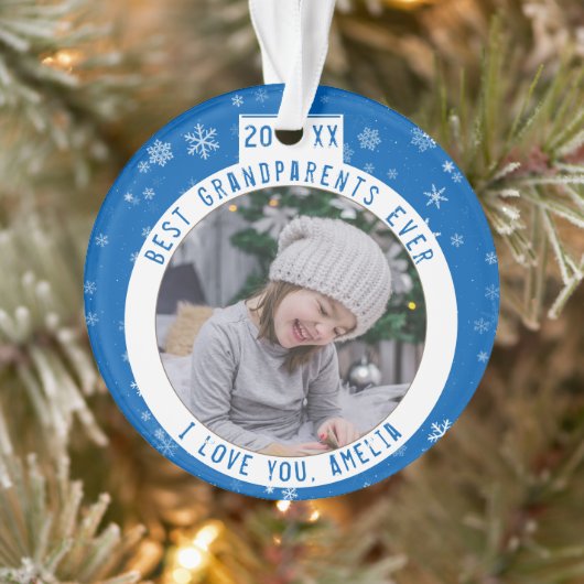Beste Großeltern Snowflake Blue Keepake Foto Ornament (Baum)