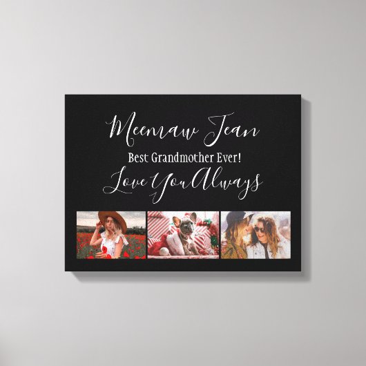 Beste Großmutter je 3 Foto Collage Weiß Schwarz Leinwanddruck (Vorderseite)