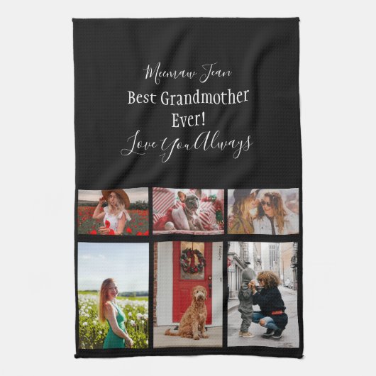 Beste Großmutter je 6 Foto Collage Weißes Skript Geschirrtuch (Vertikal)