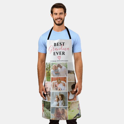 Beste Großmutter je Skript 10 Foto Collage Grid Schürze (Getragen)