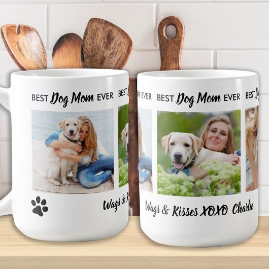 Beste Hunde-Mama je Personalisiert 3 Foto & Name Kaffeetasse