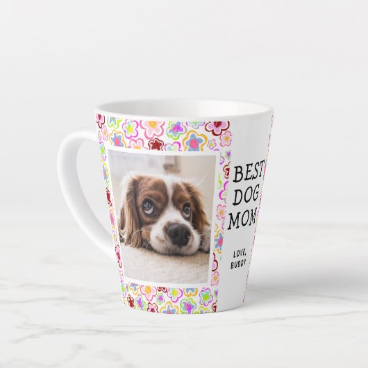 Beste Hundemutter Blumenmuster Foto Milchtasse (Linke Ecke)