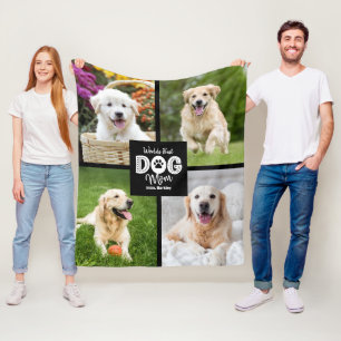 Beste Hundemutter der Welt 4 Fotos auf schwarzer,  Fleecedecke