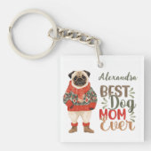 Beste Hundemutter überhaupt Wasserfarbe Pug Custom Schlüsselanhänger (Vorderseite)
