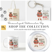 Beste Hundemutter überhaupt Wasserfarbe Pug Custom Schlüsselanhänger
