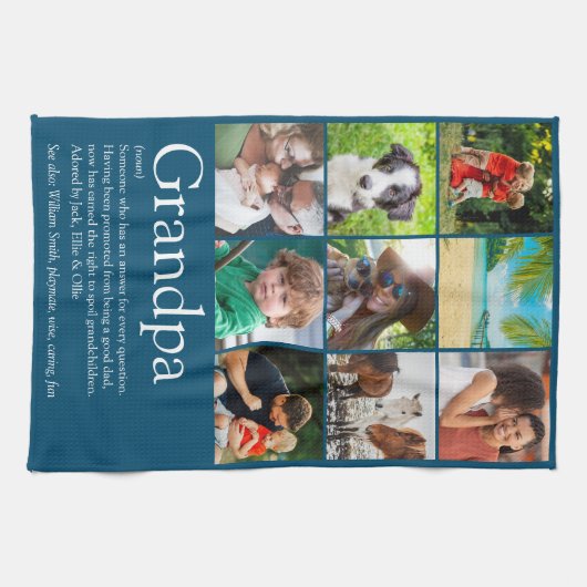 Beste je Großvater Opa Foto Collage Blau Geschirrtuch (Horizontal)
