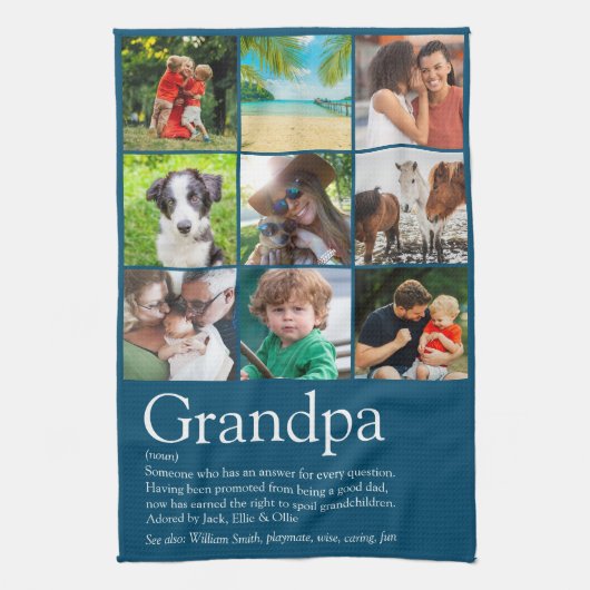 Beste je Großvater Opa Foto Collage Blau Geschirrtuch (Vertikal)