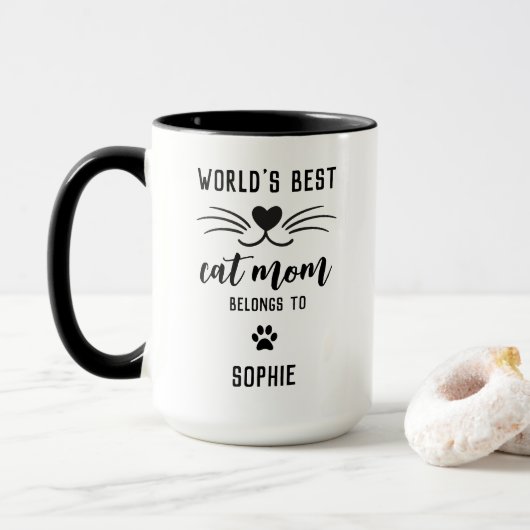 Beste Katze Mama gehört Individuelle Name Cat Love Tasse (Mit Donut)