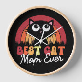 Beste Katze Mama je Retro Vintager Regenbogenwald Uhr (Vorderseite)