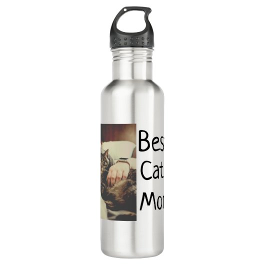 Beste Katze Mama Papa Cat Foto Namensgeschenk Vorl Edelstahlflasche (Vorderseite)