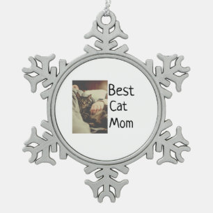Beste Katze Mama Papa Cat Foto Namensgeschenk Vorl Schneeflocken Zinn-Ornament