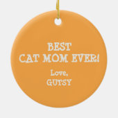 Beste Katze Mama Paw Patten auf Gelbe Katze Name & Keramik Ornament (Hinten)