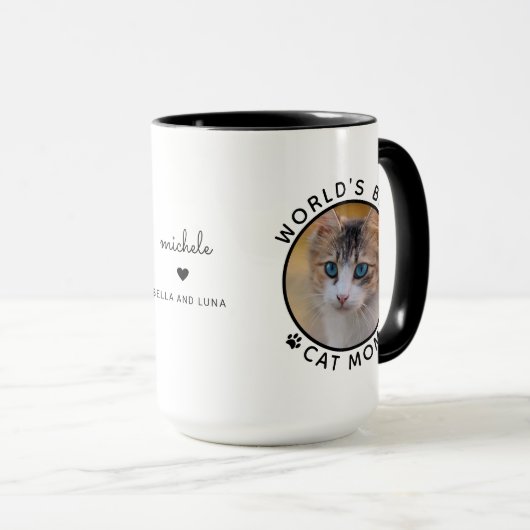 Beste Katze Mama Zwei Fotos Moderne Typografie Tasse (VorderseiteRechts)