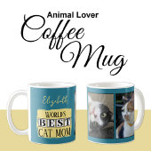 Beste Katze Mutter 2 Foto Name blau gelb Kaffeetasse
