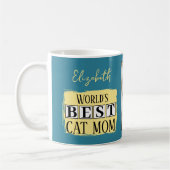 Beste Katze Mutter 2 Foto Name blau gelb Kaffeetasse (Links)