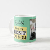 Beste Katze Mutter 2 Foto Name grün gelb Kaffeetasse (Vorderseite Links)