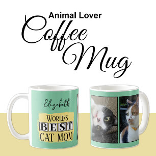 Beste Katze Mutter 2 Foto Name grün gelb Kaffeetasse