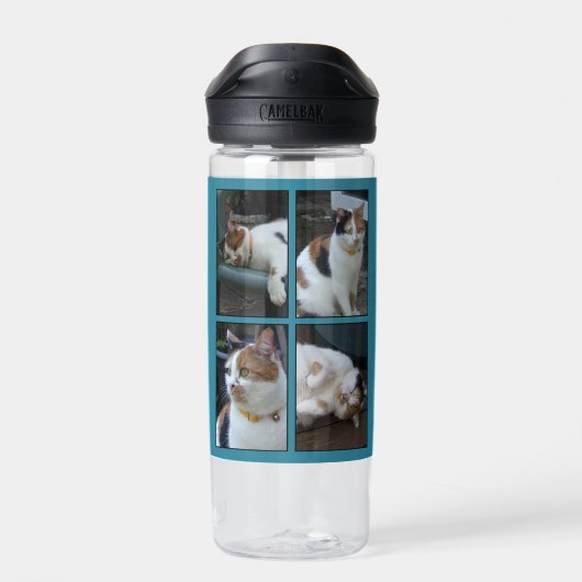 Beste Katze Mutter 4 Foto Name blau gelb Trinkflasche (Rückseite)