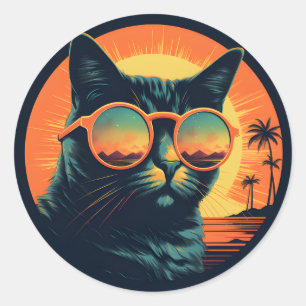 Beste Katze Vintage Lustiges Design Retro Für Katz Runder Aufkleber