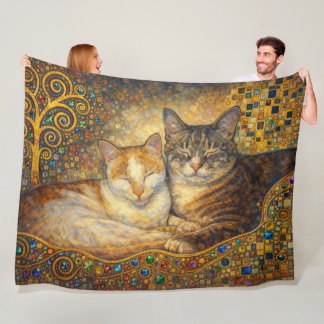 Beste Katzenfreunde, inspiriert von Klimt Fleecedecke