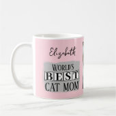 Beste Katzenmutter 2 Foto Name pink grau Kaffeetasse (Links)