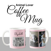 Beste Katzenmutter 2 Foto Name pink grau Kaffeetasse
