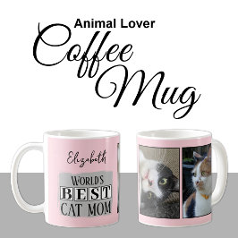 Beste Katzenmutter 2 Foto Name pink grau Kaffeetasse