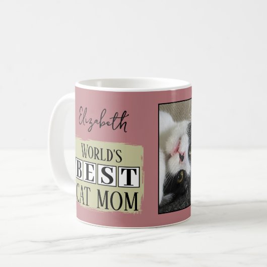 Beste Katzenmutter 2 Foto Name pinkgrün Kaffeetasse (Vorderseite Links)