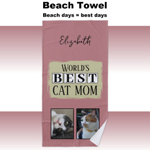 Beste Katzenmutter 2 Foto Name pinkgrün Strandtuch