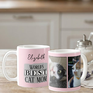 Beste Katzenmutter 2 Foto Name Rosa Grau Kaffeetasse