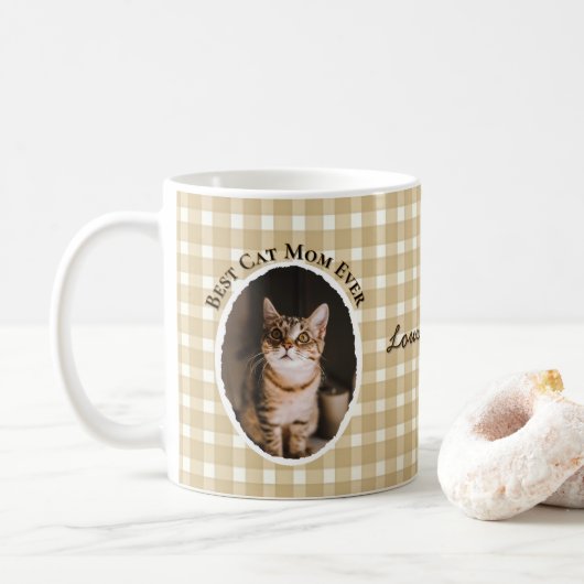 Beste Katzenmutter Aller Zeiten Benutzerdefiniert  Kaffeetasse (Mit Donut)