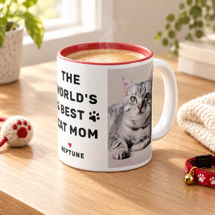 Beste Katzenmutter der Welt Rot Foto Pfotenabdruck Zweifarbige Tasse