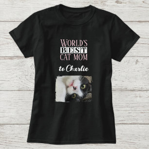 Beste Katzenmutter-Foto fügt den Namen pink white T-Shirt