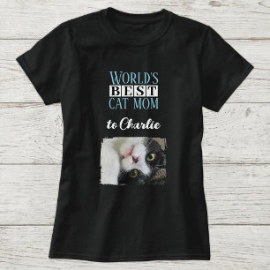 Beste Katzenmutter-Foto gibt den Namen blau weiß T-Shirt