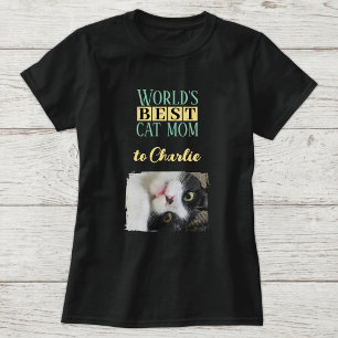 Beste Katzenmutter-Foto mit Namen in Grün Gelb T-Shirt