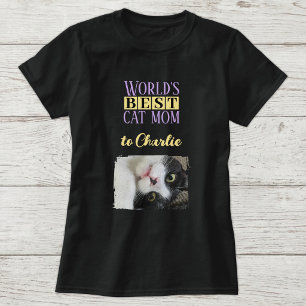 Beste Katzenmutter Foto mit Namen lila gelb T-Shirt