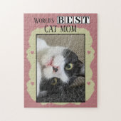Beste Katzenmutter fügt Foto pink grün hinzu Puzzle (Vertikal)