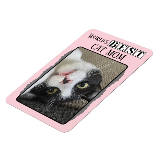 Beste Katzenmutter fügt Foto Rosa Grau hinzu Magnet (Linke Seite)