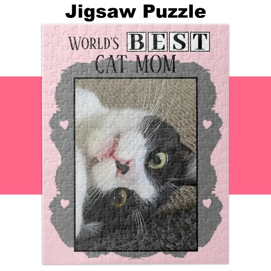 Beste Katzenmutter fügt Foto Rosa Grau hinzu Puzzle