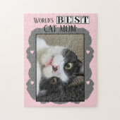 Beste Katzenmutter fügt Foto Rosa Grau hinzu Puzzle (Vertikal)