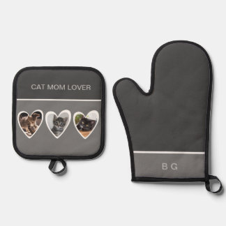 Beste Katzenmutter-Liebhaber und 3 Katzenjäger-Fot Ofenhandschuh & Topflappen-Set