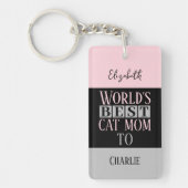 Beste Katzenmutter trägt den Namen Foto pink grau Schlüsselanhänger (Vorderseite)