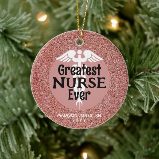 Beste Krankenschwester je Rose Gold Rosa Name Weih Keramik Ornament (Baum)