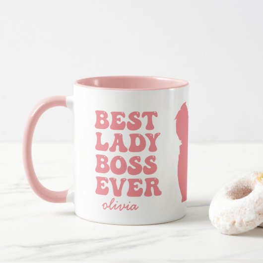 Beste Lady Boss je Retro Rosa Individuelle Name Ta Tasse (Mit Donut)