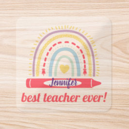 beste Lehrerin aller Zeiten, farbenfroher Regenbog Quadratischer Aufkleber