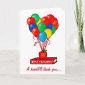 Beste Lehrerin Apple mit Balloons auf Buch Dankeskarte (Vorderseite)