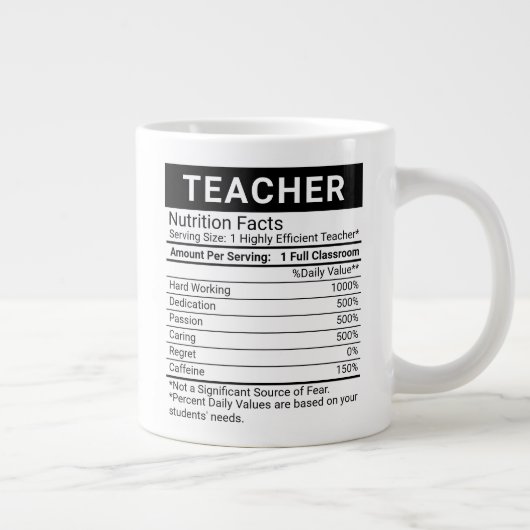 Beste Lehrerin je Gold + Essbare Nährwertangaben, Jumbo-Tasse (Rechts)