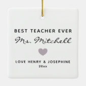 Beste Lehrerin je Minimalistisches Herz Personalis Keramikornament (Rückseite)